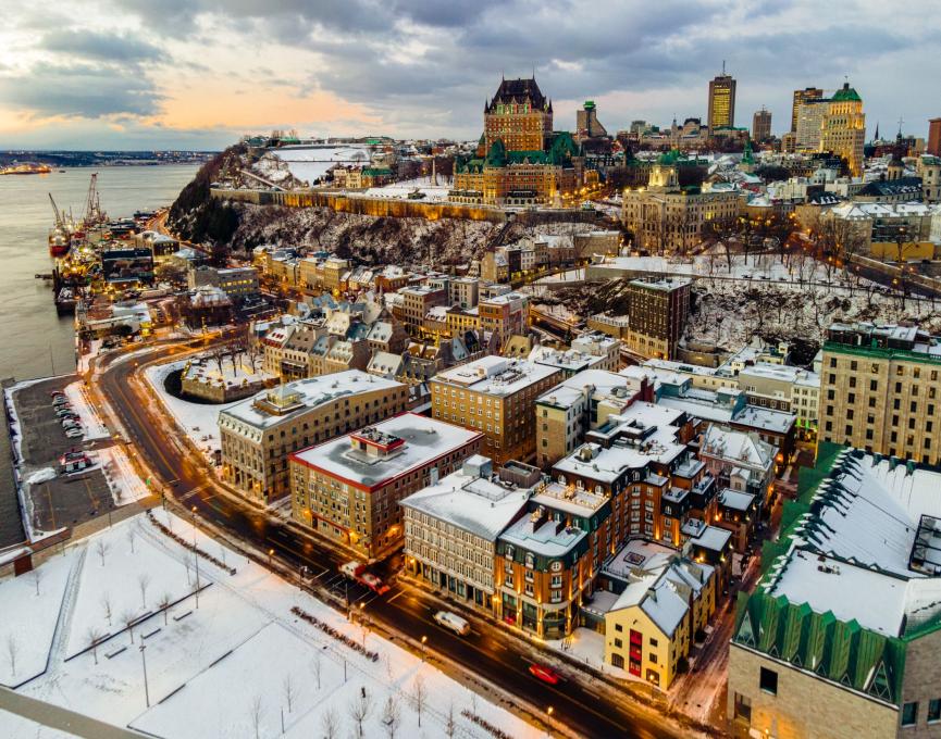 Vue aérienne sur Québec en hiver