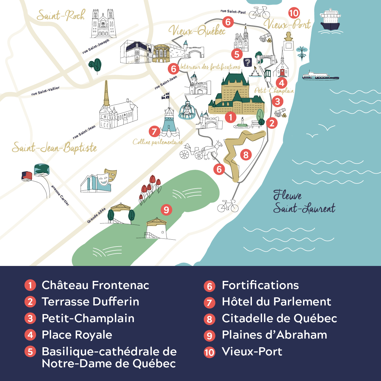 Carte Vieux-Québec : 10 attraits incontournables à visiter