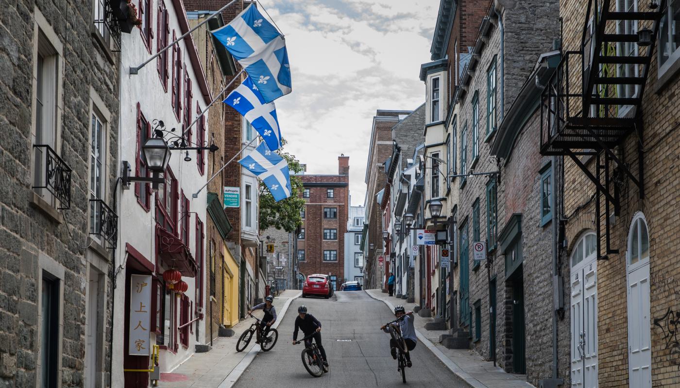 Cyclists in the street of Old Quebec