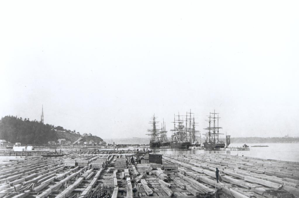 Archive image of the cove of Sillery at the time of the timber trade