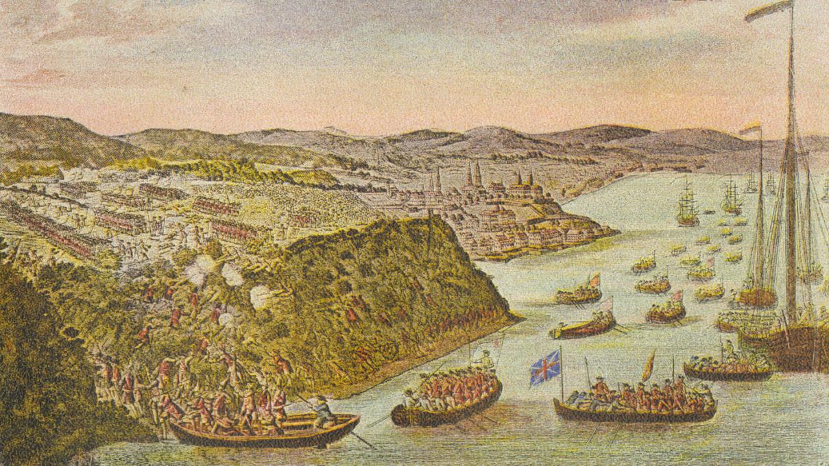 Carte postale présentant une illustration de la bataille des plaines d'Abraham
