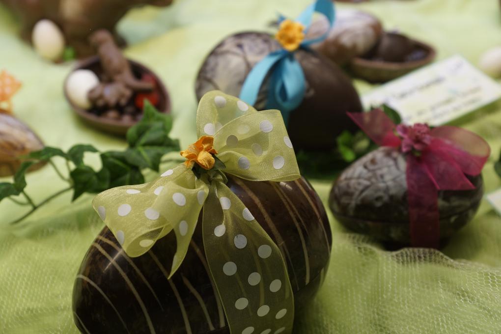 Chocolate eggs decorated for Easter
