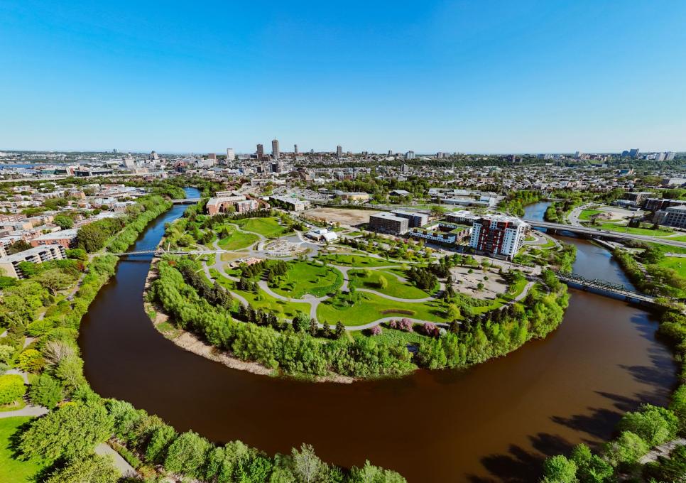 Vue aérienne d'un méandre de la rivière St-Charles