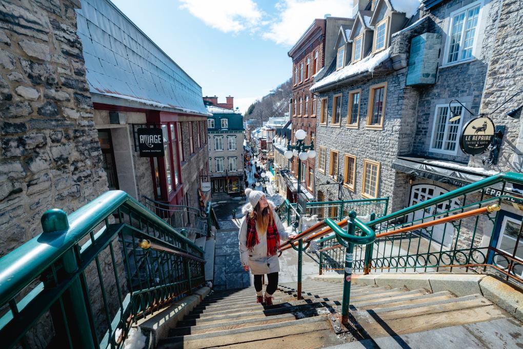 Femme qui monte l'escalier 