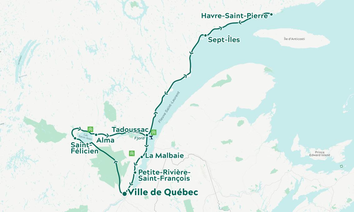 Carte itinéraire Québec Charlevoix Lac St-Jean Côte-Nord