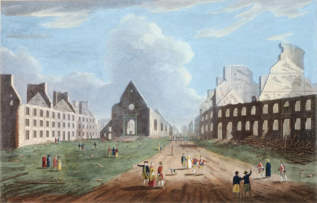 Image d'archive montrant la place Royale après les bombardements de 1759