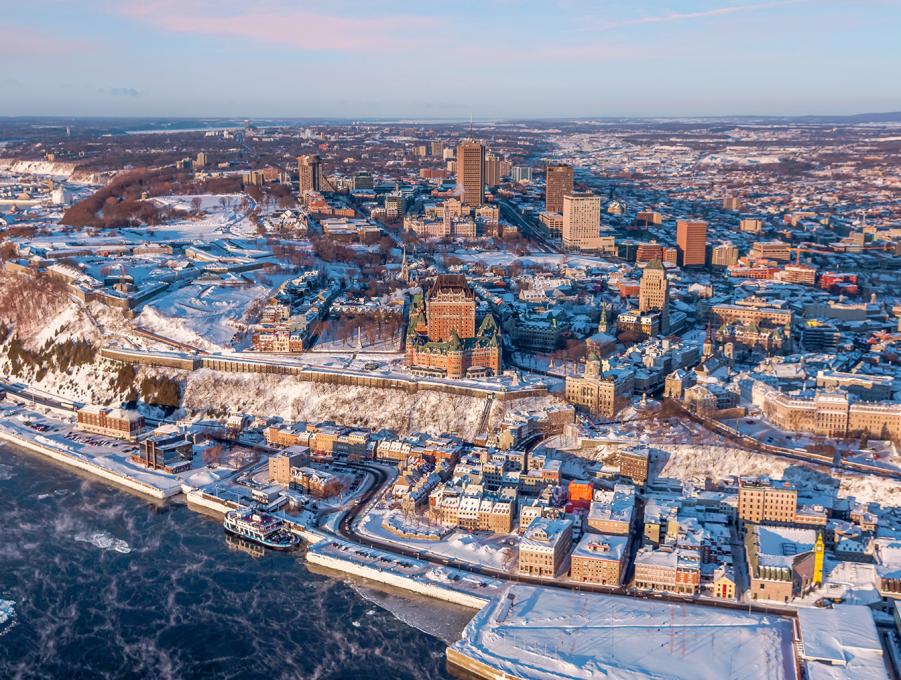 GoHelico - aerial view of Old Quebec and the river in winter
