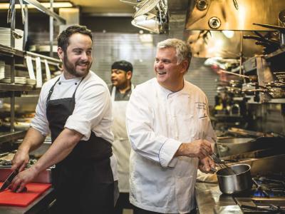 Chef Jean-Luc Boulay in a kitchen, Quebec Exquis Gourmet Festival
