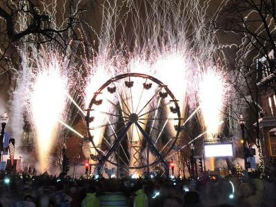 Ferris wheel and pyrotechnics on New Year's Day in Quebec City