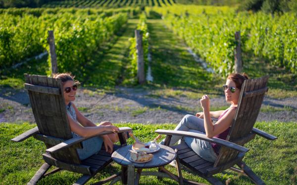 2 filles en pique-nique dans un vignoble