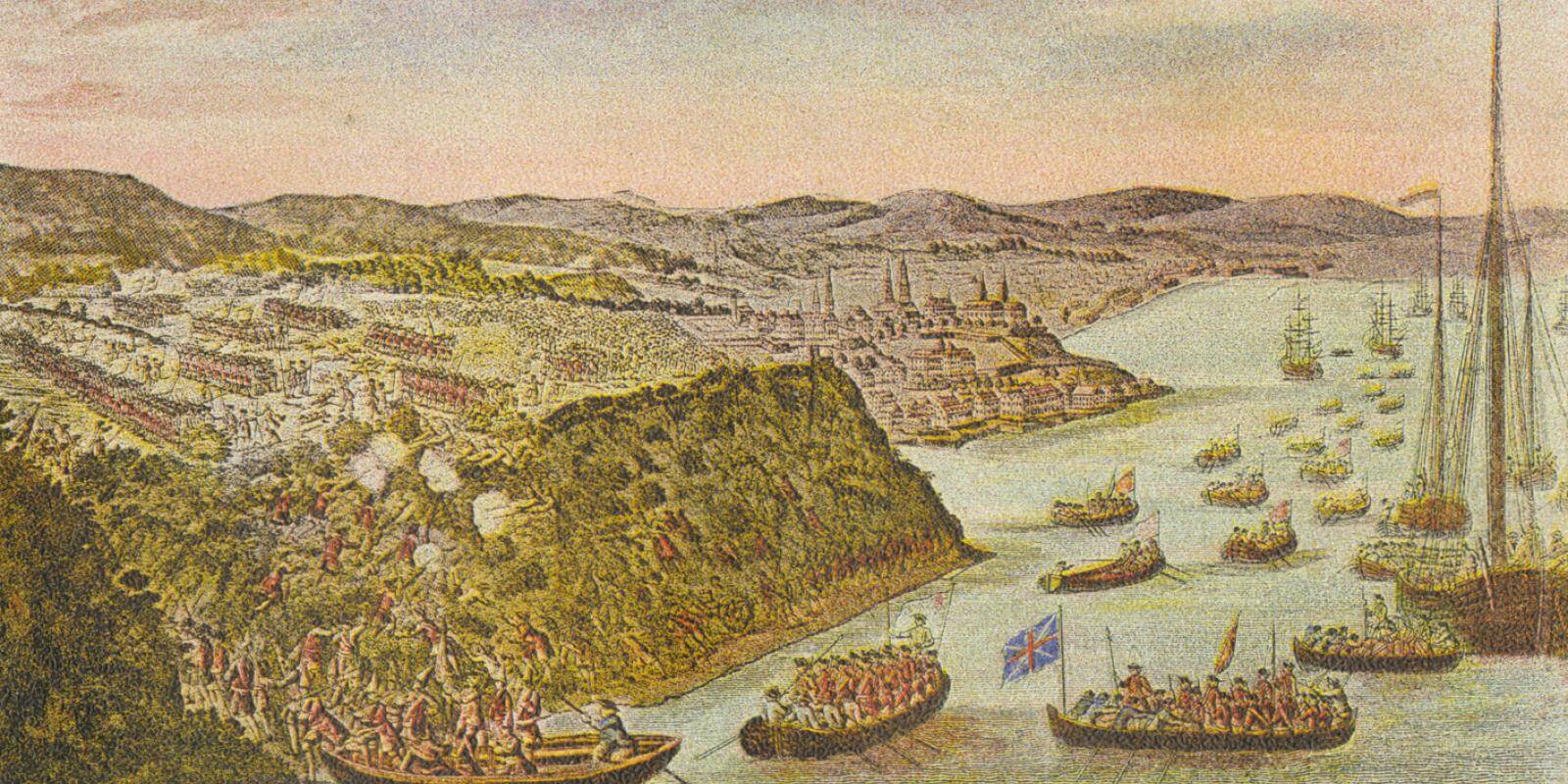 Carte postale présentant une illustration de la bataille des plaines d'Abraham