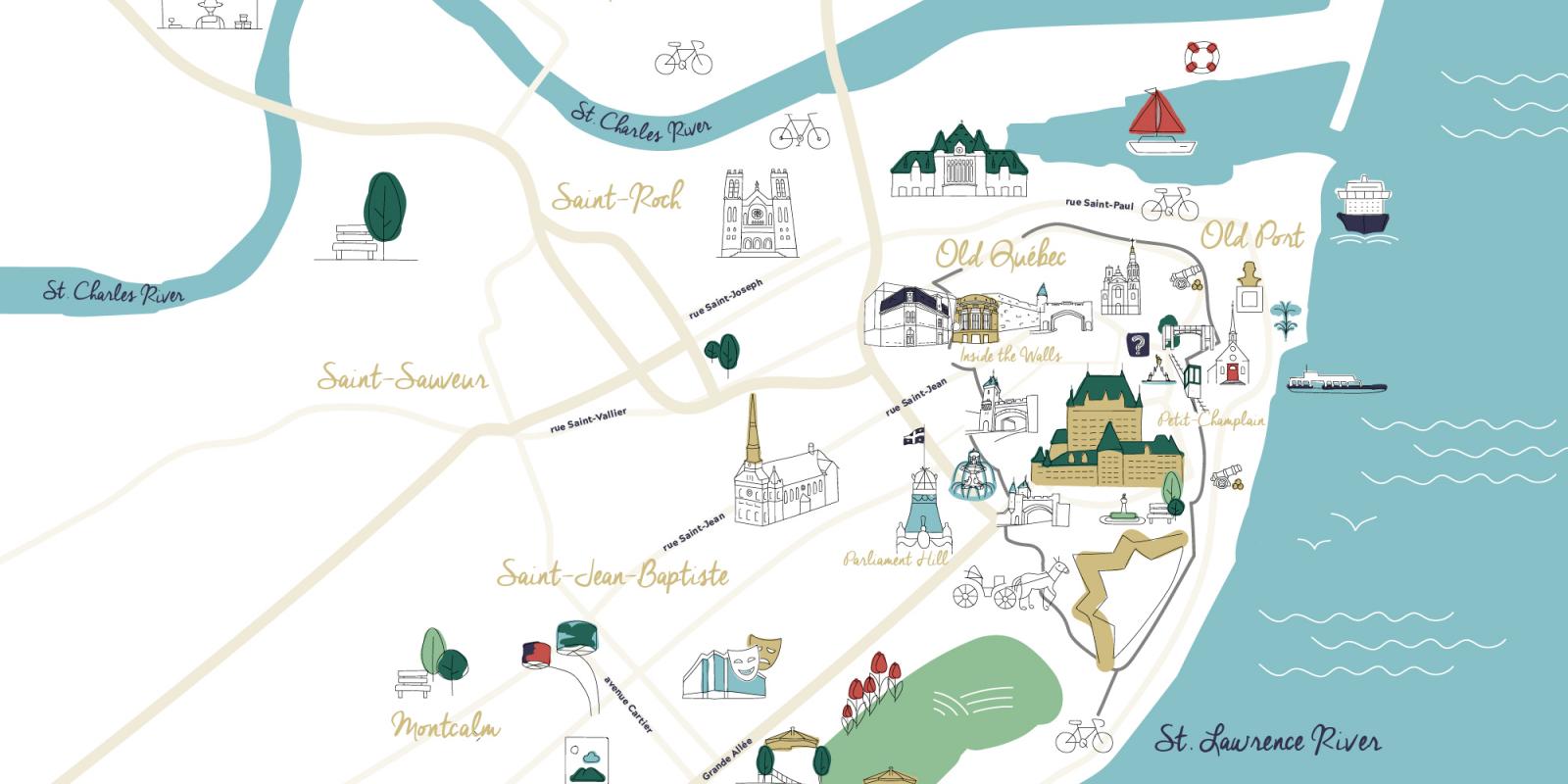 Map of 50 Great places to eat and drink local in Québec City