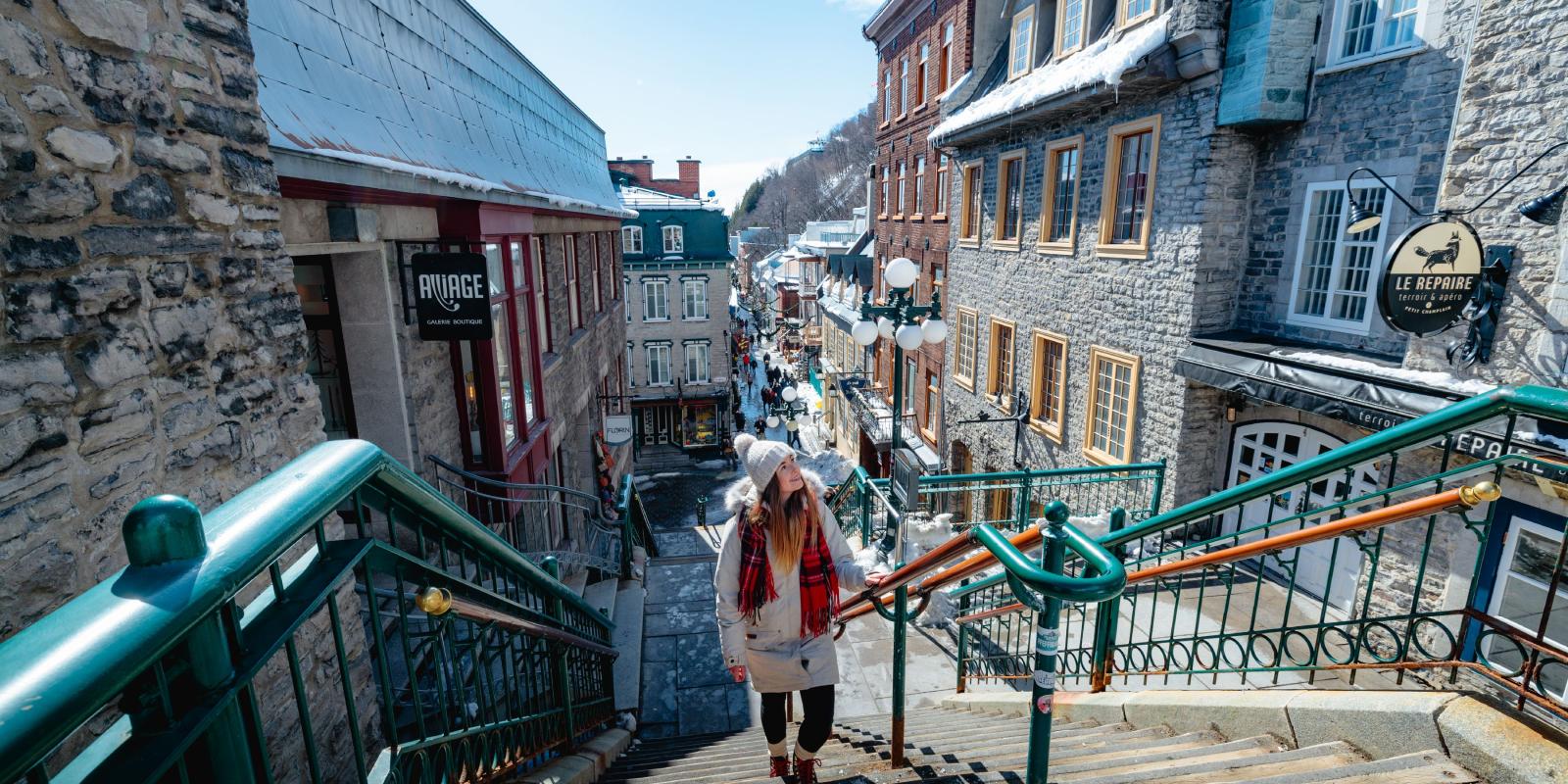 Femme qui monte l'escalier 
