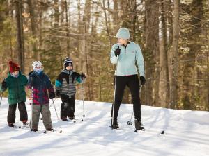 Cross-country skiing with the family at the Station touristique Duchesnay.