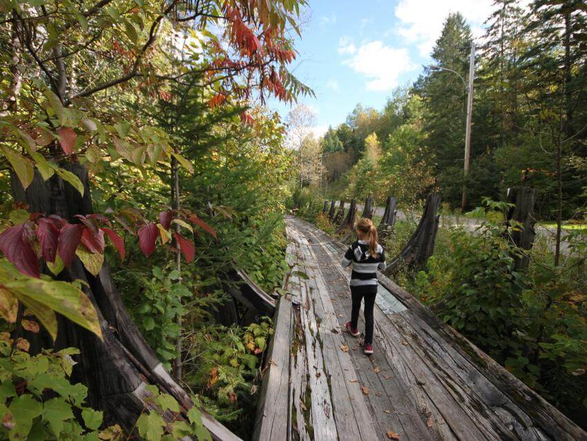 Young girl walking in autumn at Parc naturel régional de Portneuf