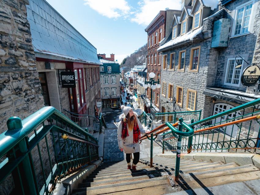 Femme qui monte l'escalier 