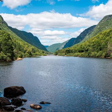 The Jacques-Cartier River, deep in the valley, in Jacques-Cartier National Park.