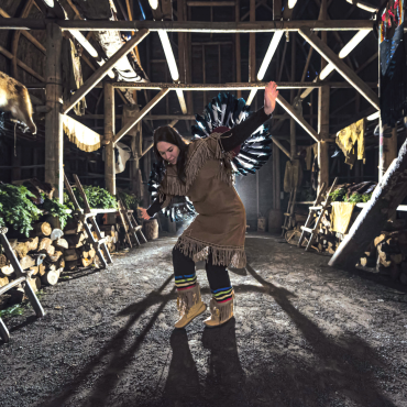 A Native American dancer performs a traditional dance inside the longhouse in Wendake, near Québec City.